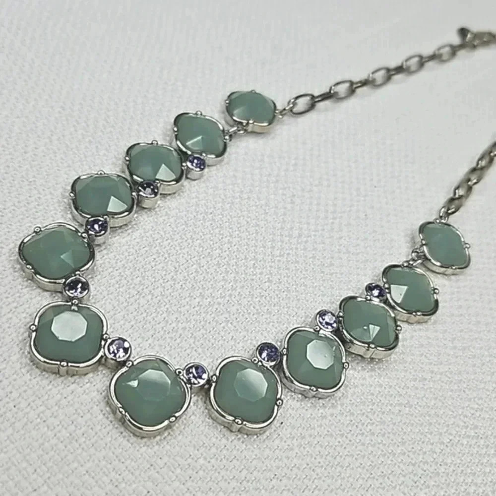 Lia Sophia Statement Necklace in Silver with Mint Green and Blue Accents